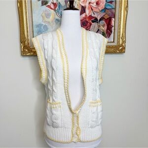Vintage 80s Yellow & White Knit Sweater Vest Size Large